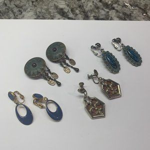 Lot Of 4 - Vintage - Modern Clip On Screw On Non Pierced Costume Dangle Earrings